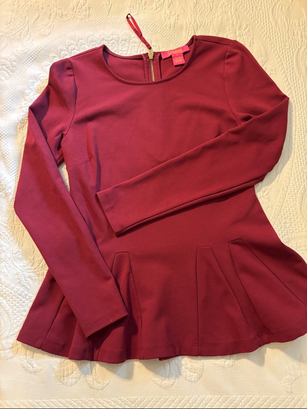 Catherine Malandrino Long-Sleeve Peplum Top - Berry Red